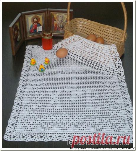 Пасхальная салфетка крючком в технике филейного вязания. Схема.