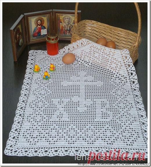 Пасхальная салфетка крючком в технике филейного вязания. Схема.