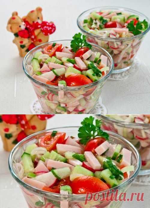 Салат с ветчиной и овощами без майонеза  / Простые рецепты