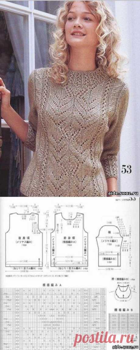 Ажурный пуловер спицами - Женские вещи - Вязание спицами. - Каталог файлов - Хобби.