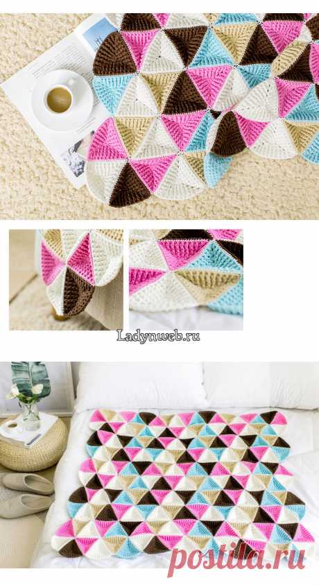 Плед из треугольных мотивов крючком схема
