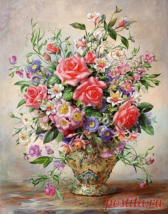 "Букет в вазе" Альберта Вильямса. Несколько вышивок на тему одной картины..