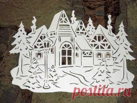 Шаблоны домиков и природы. Новогодние трафареты на окна | Подружки