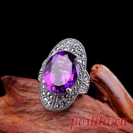 Natural Amethyst Gemstone Cutting Ring Sterling Silver Open | Etsy