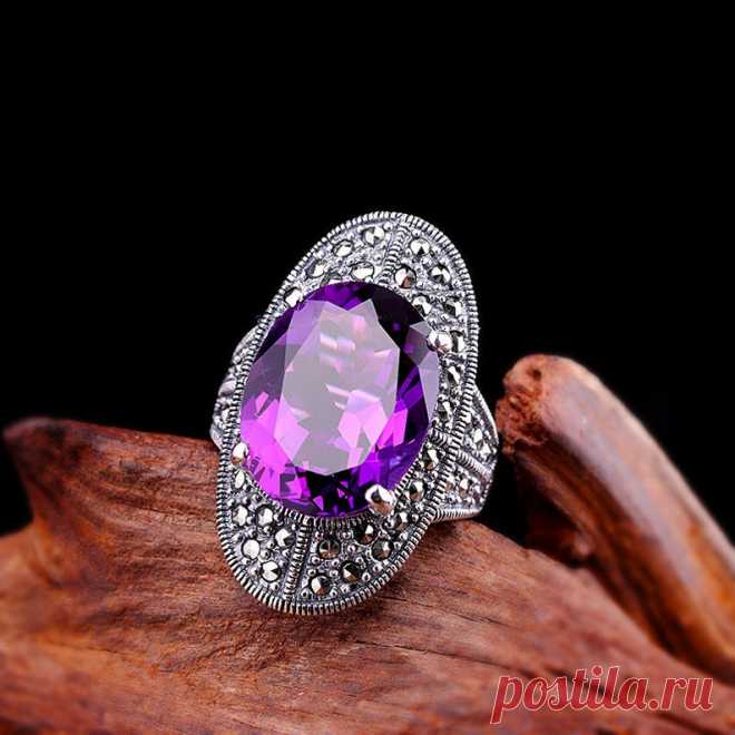 Natural Amethyst Gemstone Cutting Ring Sterling Silver Open | Etsy