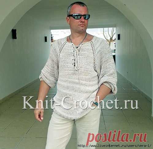 Мужской пуловер регланом на спицах.