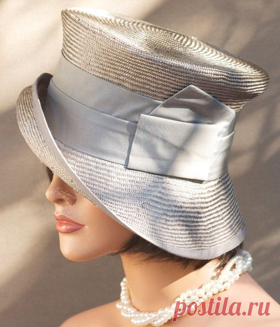 Gray Straw Mad Hatter Top Hat.. Wedding Hat Church Hat, Special Occas…
