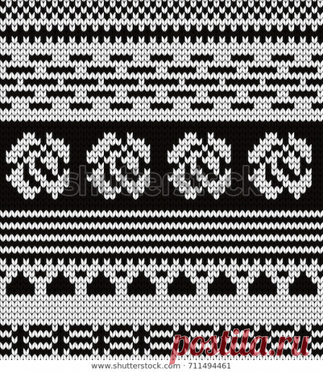 Стоковая векторная графика «Knitted Seamless Pattern Roses Fair Isle» (без лицензионных платежей), 711494461