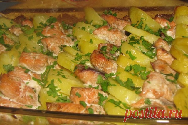 Горбуша с картошкой в духовке на праздник — Домашняя кулинария