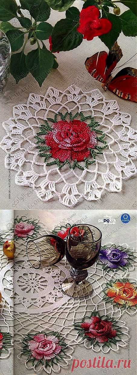 САЛФЕТКА ИЗ РОЗЕТОК "РОЗОЧКИ" КРЮЧКОМ.