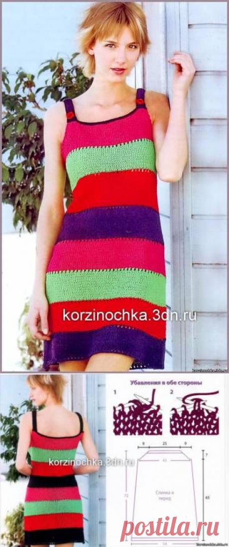 Полосатый сарафан, связанный спицами .