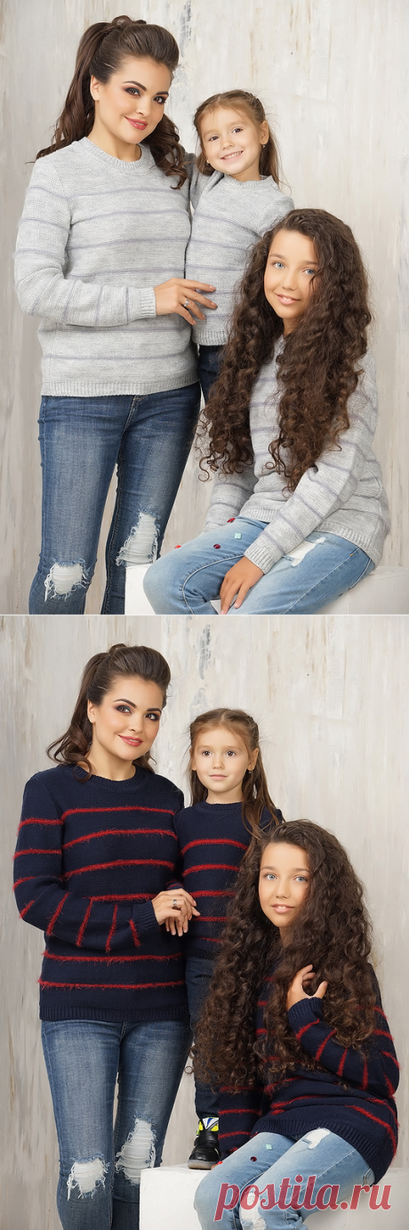 Family Look Полоски от бренда VAY. Комплект для мамы и дочки в классическом стиле, дизайнеры марки ВЭЙ создали три варианта цветовой гаммы. В изделиях фэмили лук Полоски используется комбинация из разной по фактуре пряжи (тонкие полоски – из объемной пушистой пряжи). Официальное представительство бренда VAY: купить в розницу в магазине Согревай.ру https://www.sogrevay.ru/family-look/, оптовые закупки на Ньювэй.ру https://www.newvay.ru/family-look/.