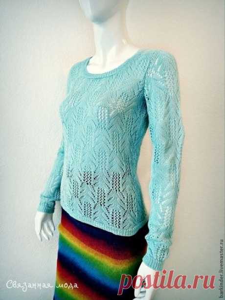 Вязаный ажурный джемперок &quot;Голубая мята&quot; - кофточка,женская кофточка