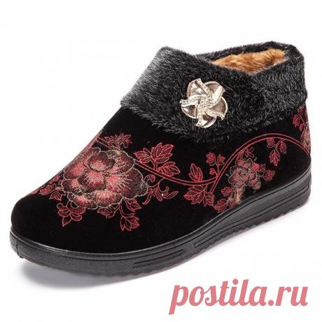 Designer Flower Vintage Slip On Cotton Metal Flat Ankle Boots - NewChic