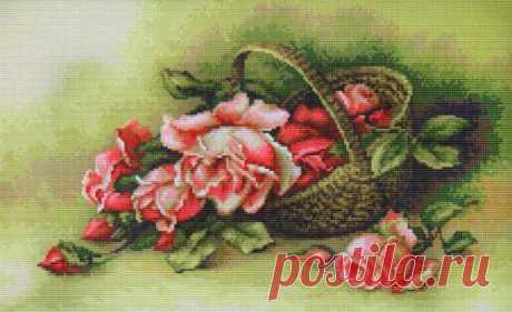 Вышивка &quot;Корзина с розами&quot; | Скачать схему бесплатно на сайте Stitchart.net