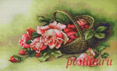 Вышивка "Корзина с розами" | Скачать схему бесплатно на сайте Stitchart.net