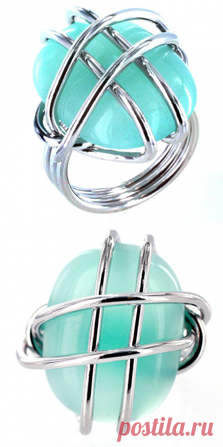 Silvertone Wire-wrapped Aqua-colored Stone Cocktail Ring - Overstock™ Shopping - Big Discounts on West Coast Jewelry Fashion Rings