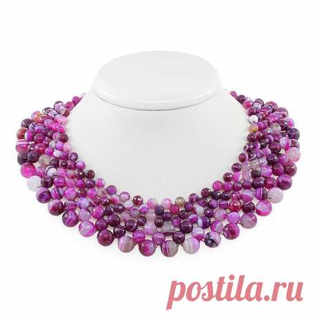 Колье розовый агат &quot;Ника&quot;, круглые граненые, короткое 39см