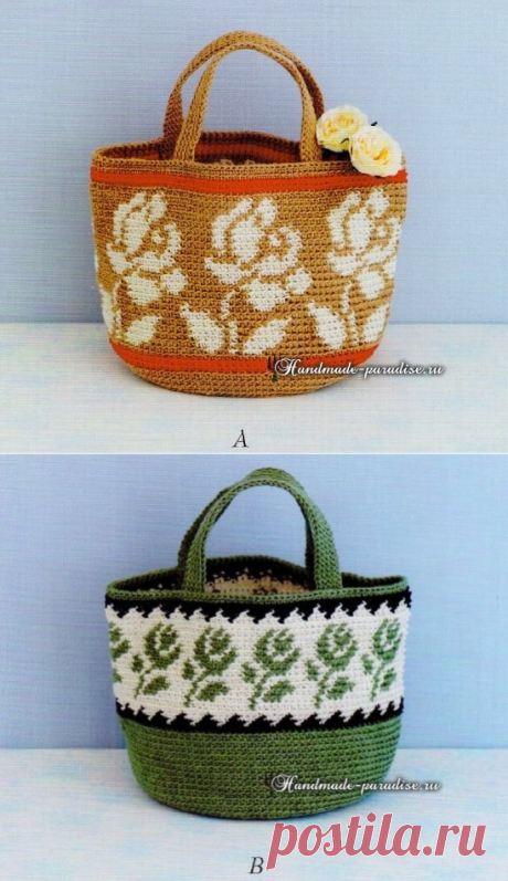 Сумочки крючком жаккардом с розами - Handmade-Paradise