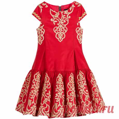 Cesare Paciotti - Red & Gold Embroidered Dress | Childrensalon