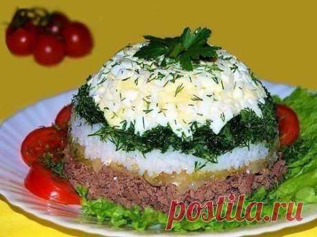 Салат Шапочка с куриной печенью и рисо / Райская пища