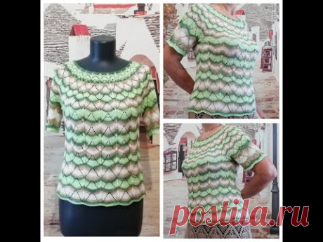 Кофточка с круглой кокеткой спицами. Готовая работа.