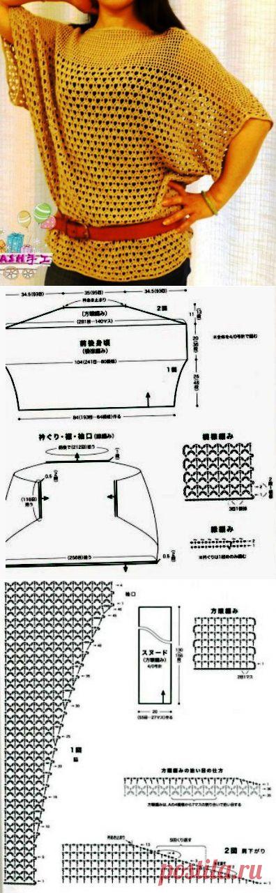 Красивая ажурная кофточка крючком.
