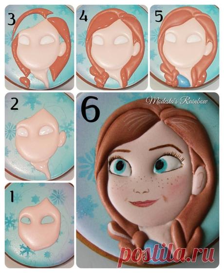 Рисуем Анну #processMR . Анну я рисовала впервые. Советую подводить ей глаза и рисовать ресницы коричневым,  а Эльзе черным. #royalicingcookies #gingerbread #decoratedcookies #cookiedecoration #sugarart #пряник #пряники #имбирноепеченье #имбирныепряники #пряникалматы #пряникиалматы #customcookies
