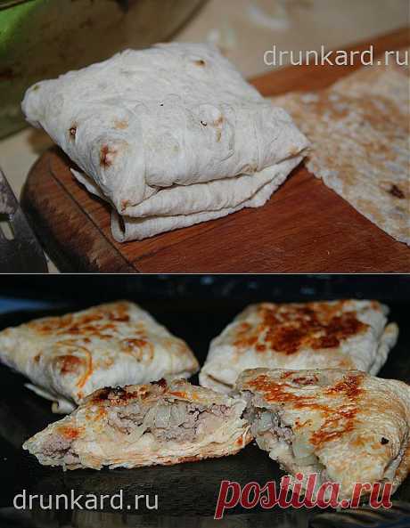 КОНВЕРТИКИ ИЗ ЛАВАША С ФАРШЕМ, КАПУСТОЙ И СЫРОМ.