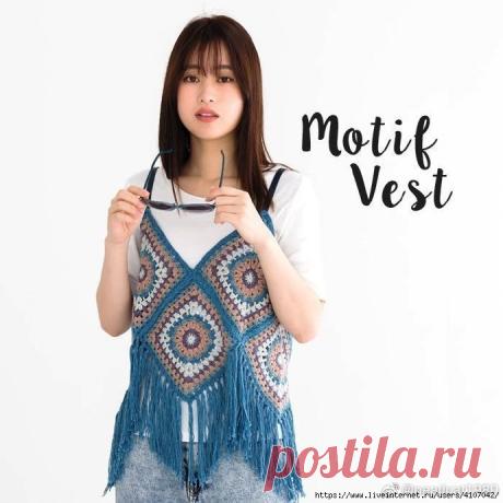 ЖИЛЕТ "БАБУШКИНЫМИ" КВАДРАТАМИ С КИСТЯМИ