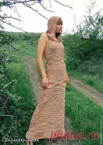 Купить Вязаное длинное платье с капюшоном" Нора" - разноцветный, однотонный, платье, платье летнее