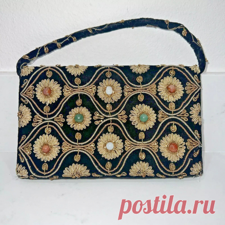 VTG BLACK VELVET BEADED EMBROIDERED STONES EMBELLISHED SMALL EVENING HAND BAG | eBay