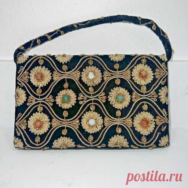 VTG BLACK VELVET BEADED EMBROIDERED STONES EMBELLISHED SMALL EVENING HAND BAG | eBay