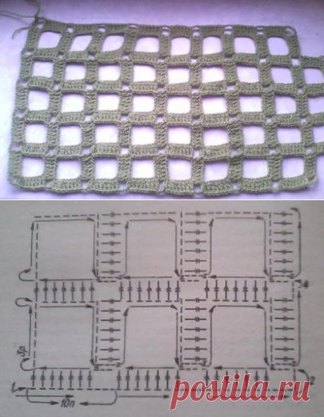 Ажурный узор крупная клетка крючком