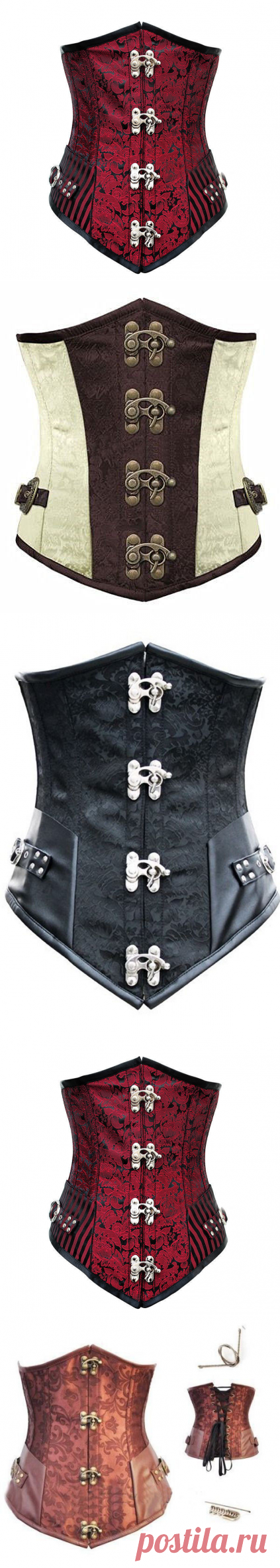 Браун ретро сексуальный баскский готический корсет зашнуровать стали костяком парчи стимпанк корсетные Underbust красный Balck S 2XL купить на AliExpress