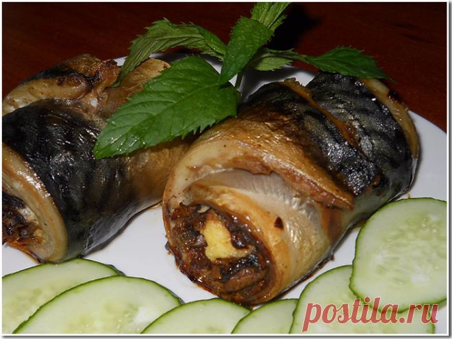 Рулеты из скумбрии с грибами и сыром