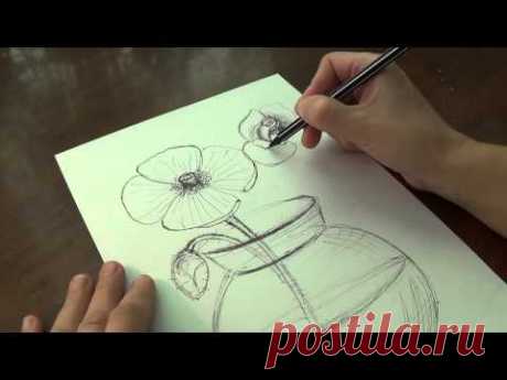 Как нарисовать вазу, розы, сирень. Рисунок ручкой и мелками. How to draw a vase, roses and lilacs - YouTube