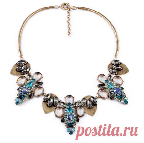 Short necklace Blue Hearts and Leaves with round chain - Free shipping - Foxaza.com