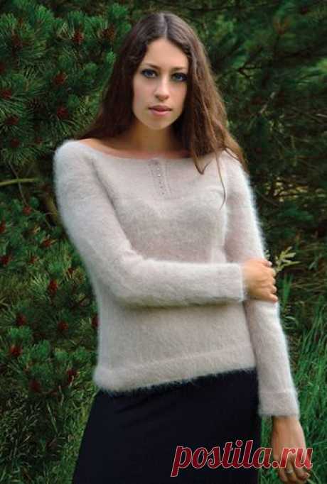 Вязание спицами джемпера с застежкой Annis, Storm Облегающий джемпер с застежкой на горловине полочки. Размер: XS (S, M, L, XL, XXL). Вам потребуется 8 (9, 9, 10, 10, 11) мотков по 25 г пряжи Angora Haze, спицы 3 и 3.25 мм