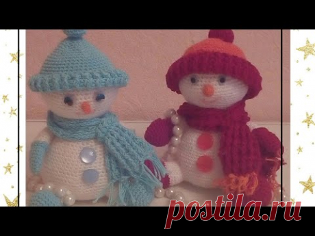 Снеговик часть 1.(полный МК по вязанию крючком.)