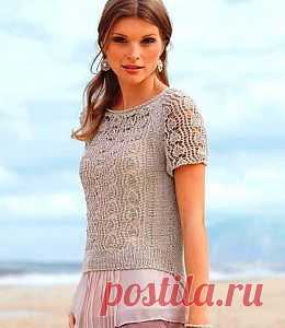 Пуловер с ажурными рукавами | Вязание спицами, крючком, уроки вязания