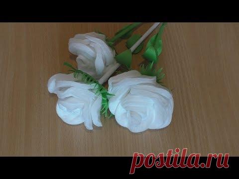 Как Сделать Красивую Розу С Стеблем из Ватных Дисков