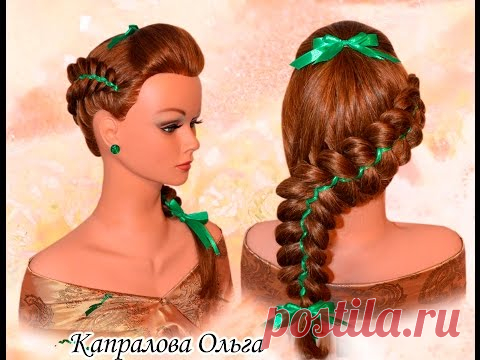 Пятипрядная объемная коса с лентами Voluminous braids with ribbons Hairstyle to schoo Kapralova Olga