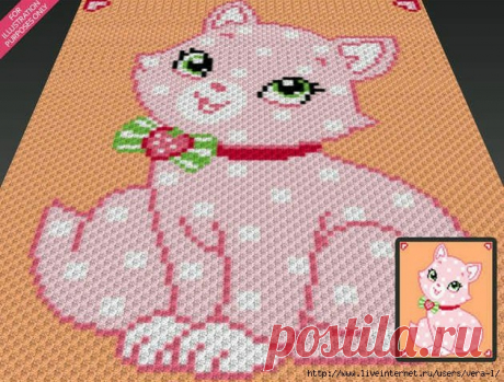 Покрывало Кошка-клубничка. Автор - Two Magic Pixels