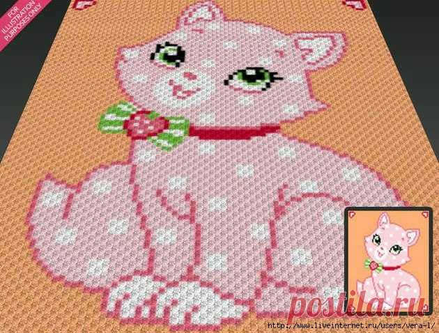 Покрывало Кошка-клубничка. Автор - Two Magic Pixels