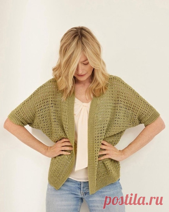 Ажурный летний жакет узором с отверстиями. Спицами. / knittingideas.ru