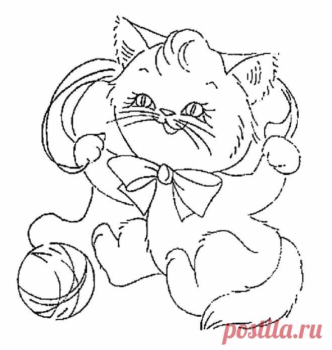 Кот с клубком - детская вышивка