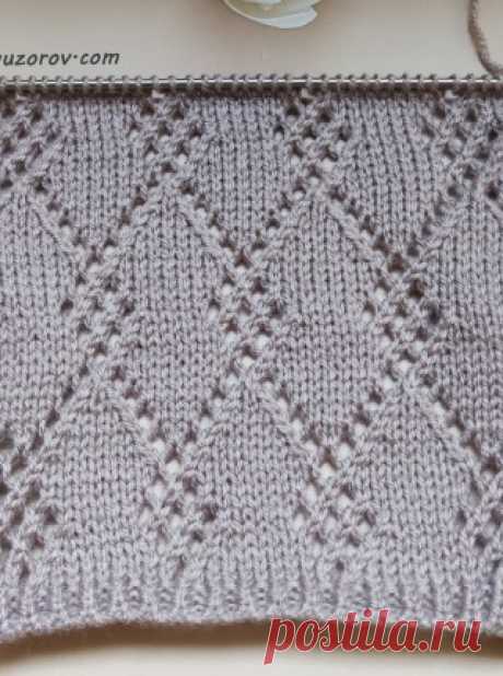Ажурные ромбы спицами