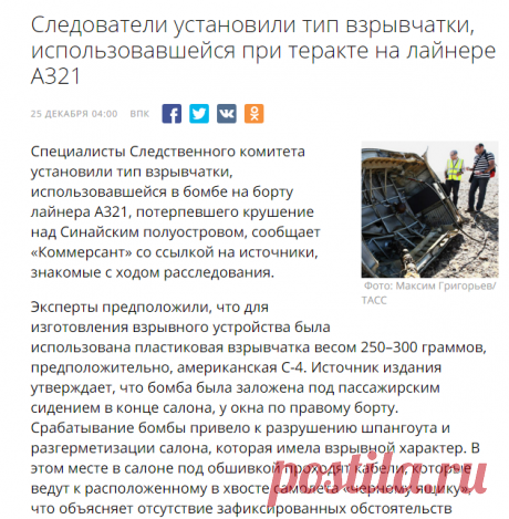 Следователи установили тип взрывчатки, использовавшейся при теракте на лайнере А321 — Rambler News Service