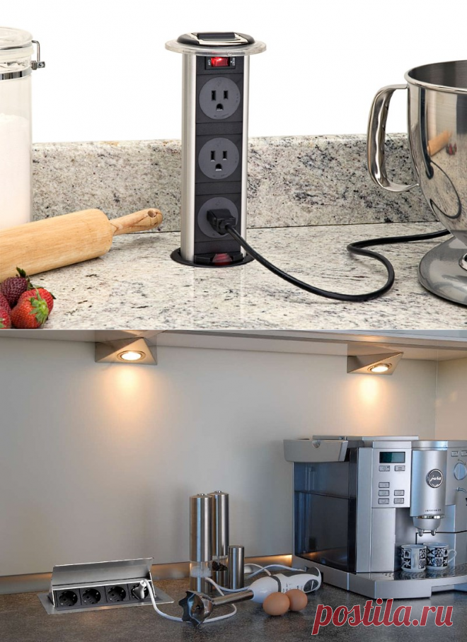 Встраиваемые розетки в столешницу на кухне: расположение